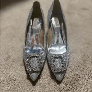 Badgley Mischka Silver Glitter Heels